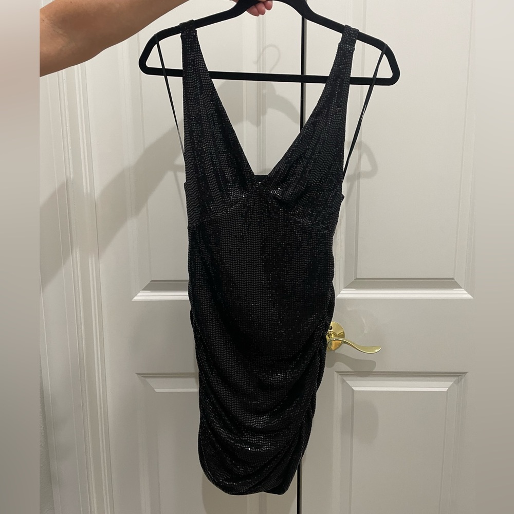 Black, sparkly cocktail party dress